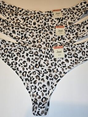3pk Jenni Women's Ribbed Thong Watercolor Leopard Animal Print 3XL